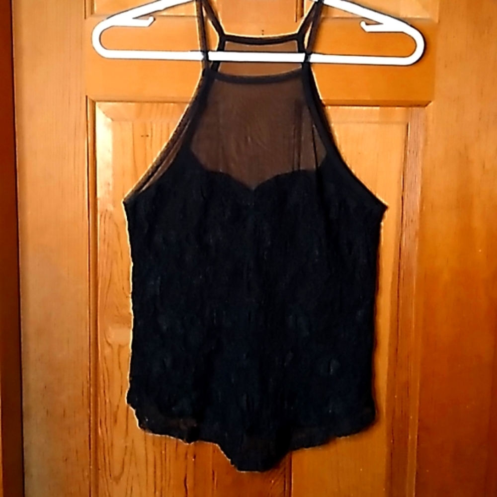 Kimchi Blue Black Lace Mesh High Neck Tank Size S